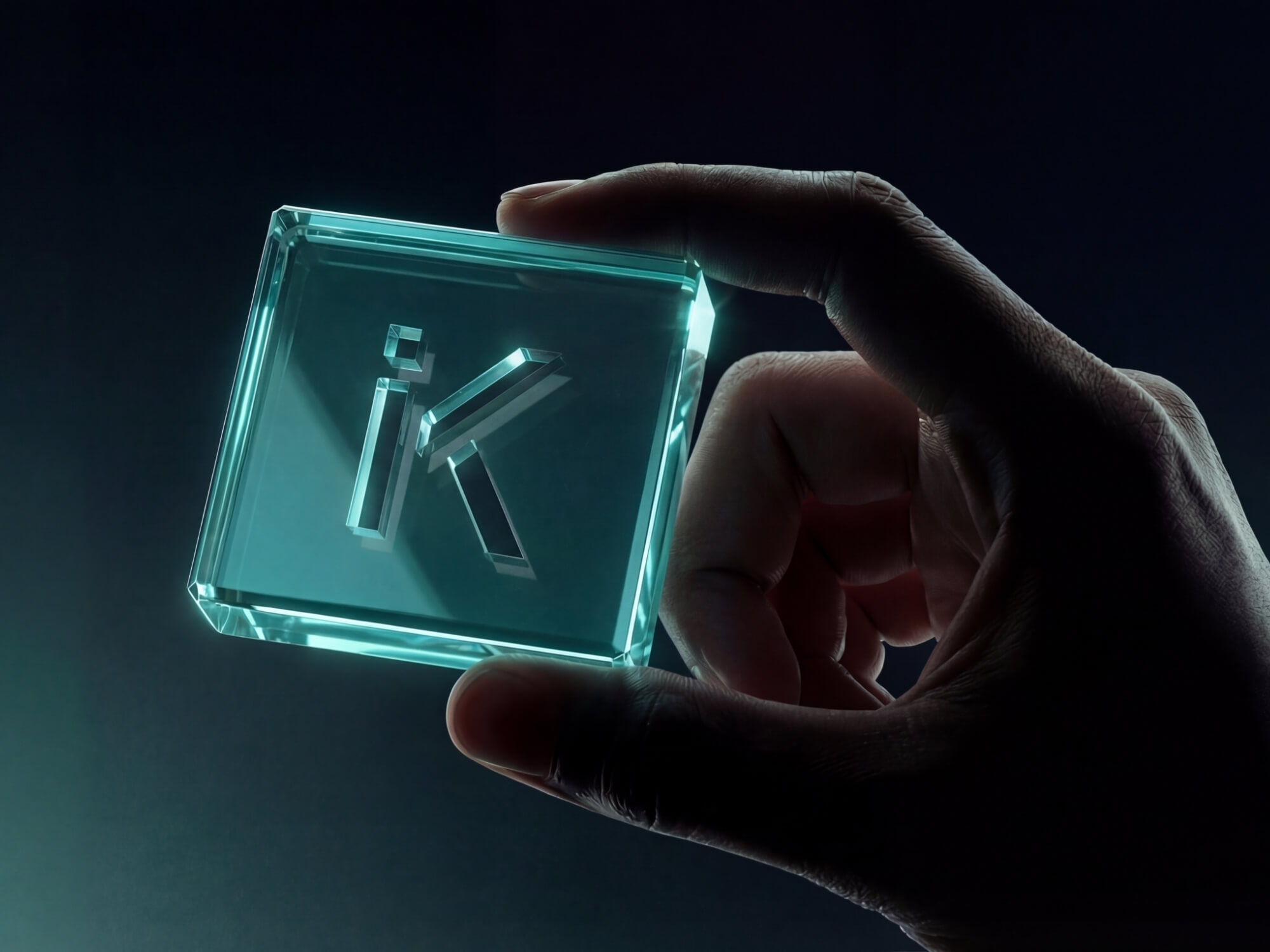 A glass iKeep block held in hand